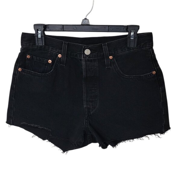 Levis 501 High Rise Jean Shorts Button Fly Black Cutoff Raw Hem 28 Streetwear - Picture 3 of 12